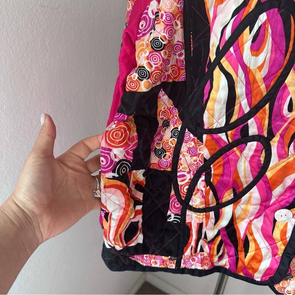 Vintage Colorful Abstract Quilted Jacket Button Front Artsy Boho 100% Silk - Picture 7 of 10